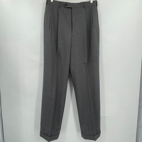 Brooks Brothers Gray Striped Pleated Madison Fit Slack Dress Pants Size 40L/34W - Picture 1 of 6